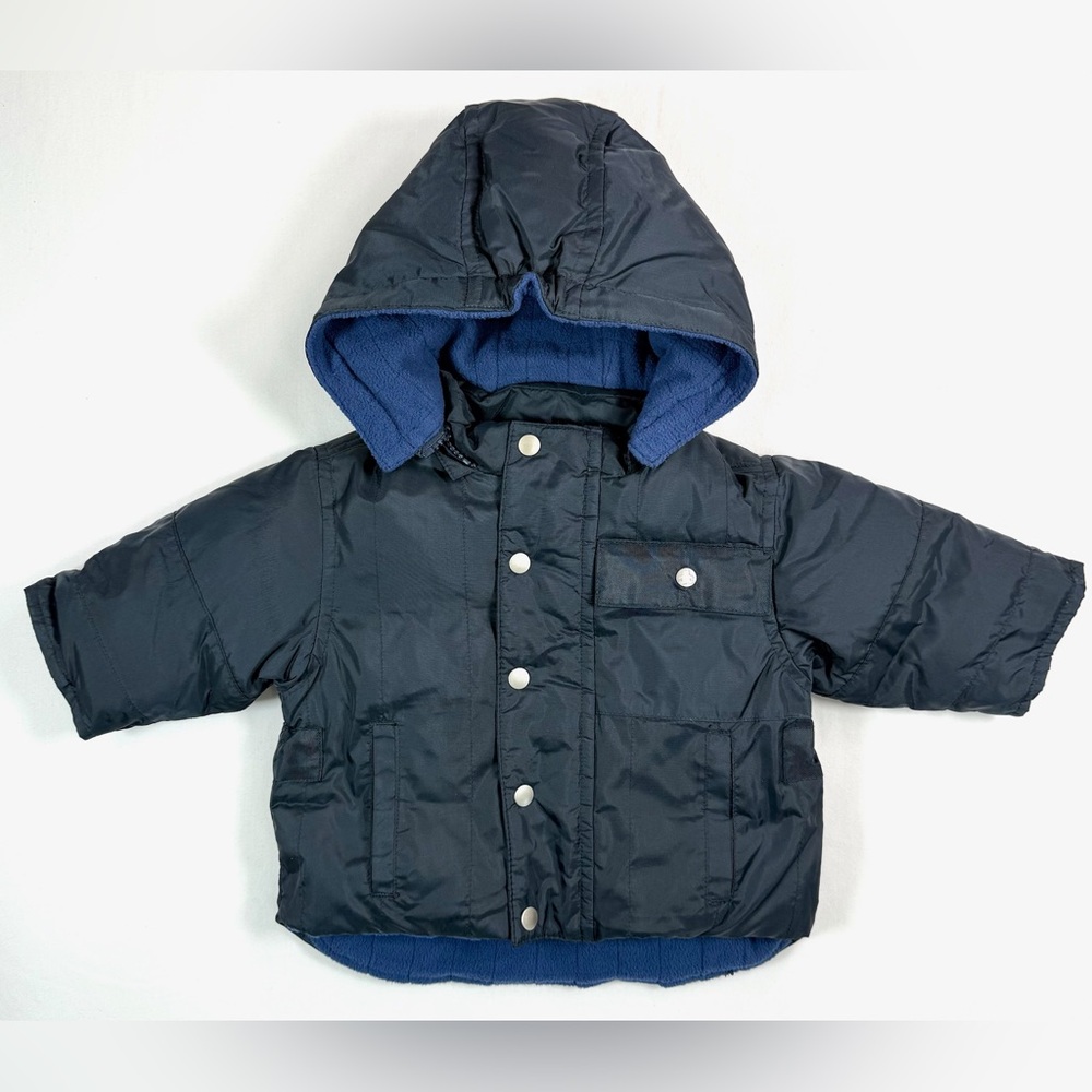 BABY GAP Baby Boy Y2K Navy Blue Fleece Lined Detachable Hood Puffer Jacket 3-6M